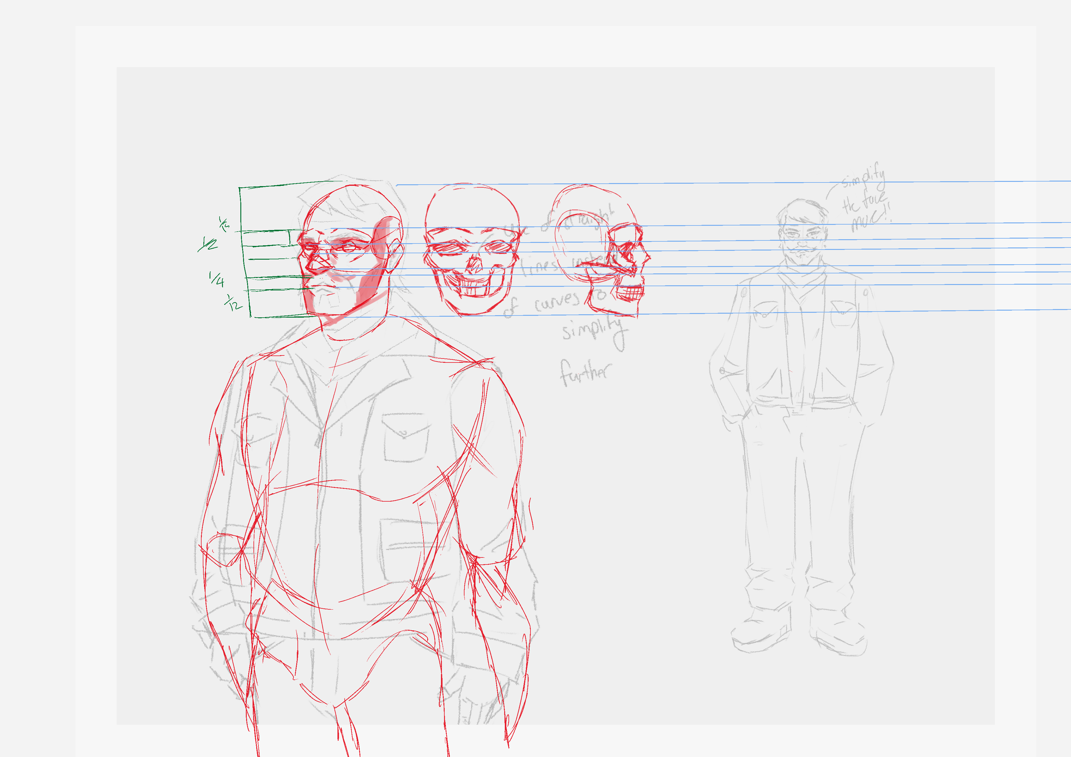 Analysis of structure of initial sketch done in red