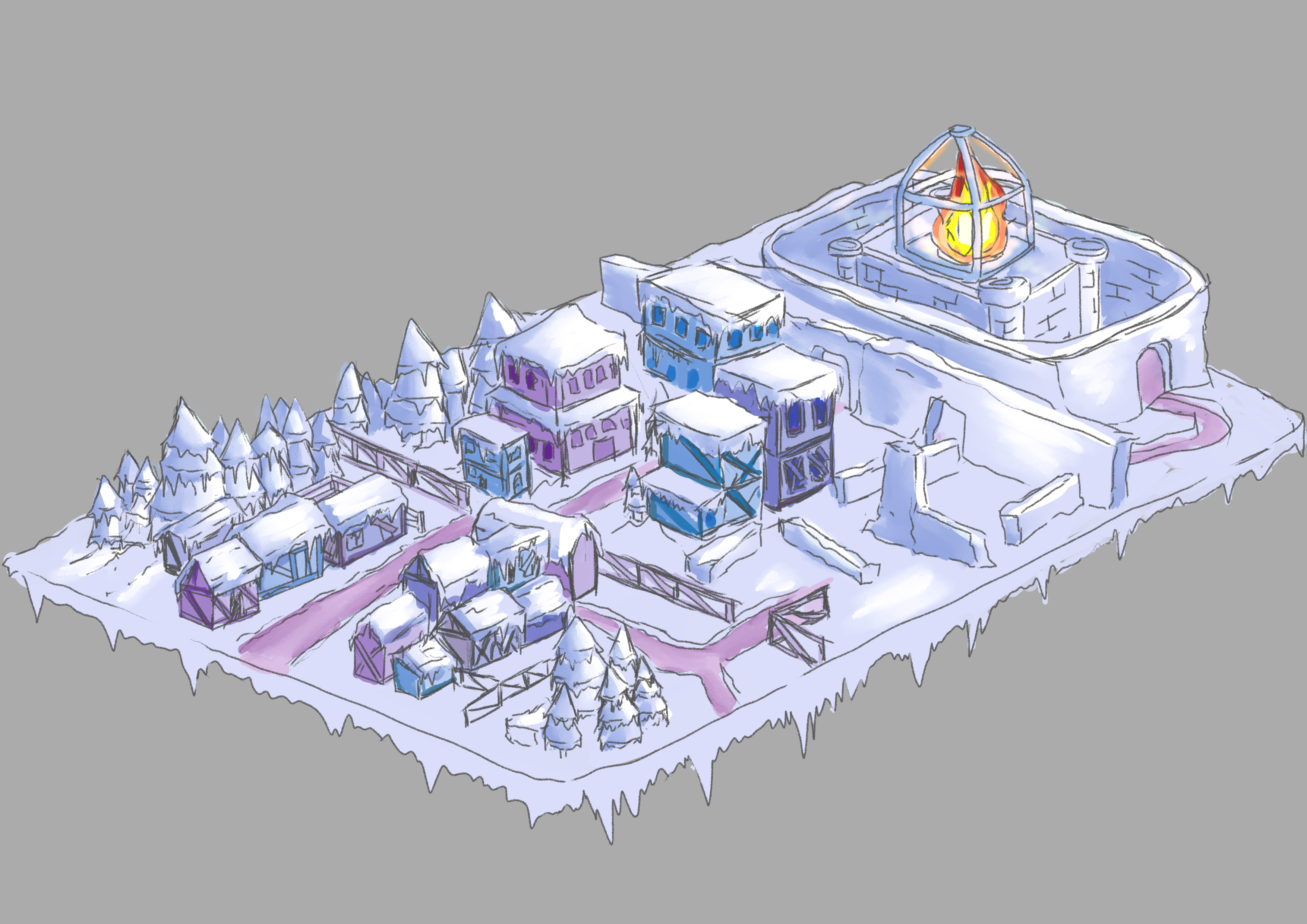 Concept illustration of snowy environment for the game Winter Hunter (2024)