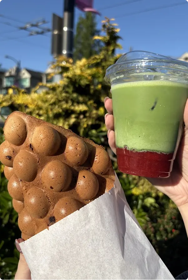 Bubble waffle and matcha latte