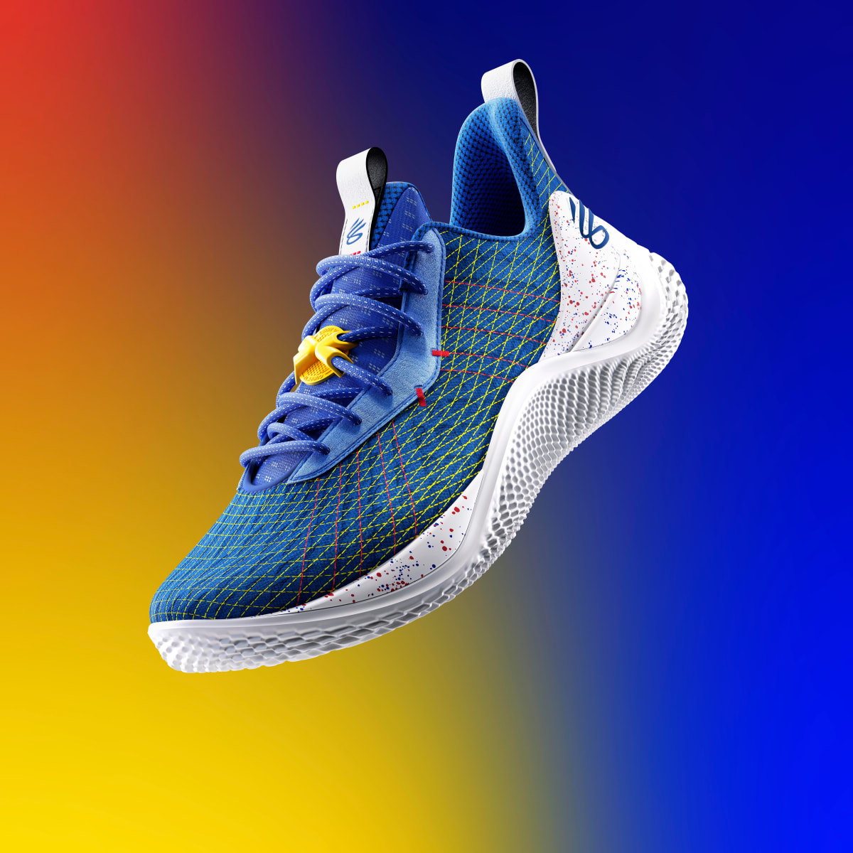 Stephen Curry 8s blue colorway over gold blue background