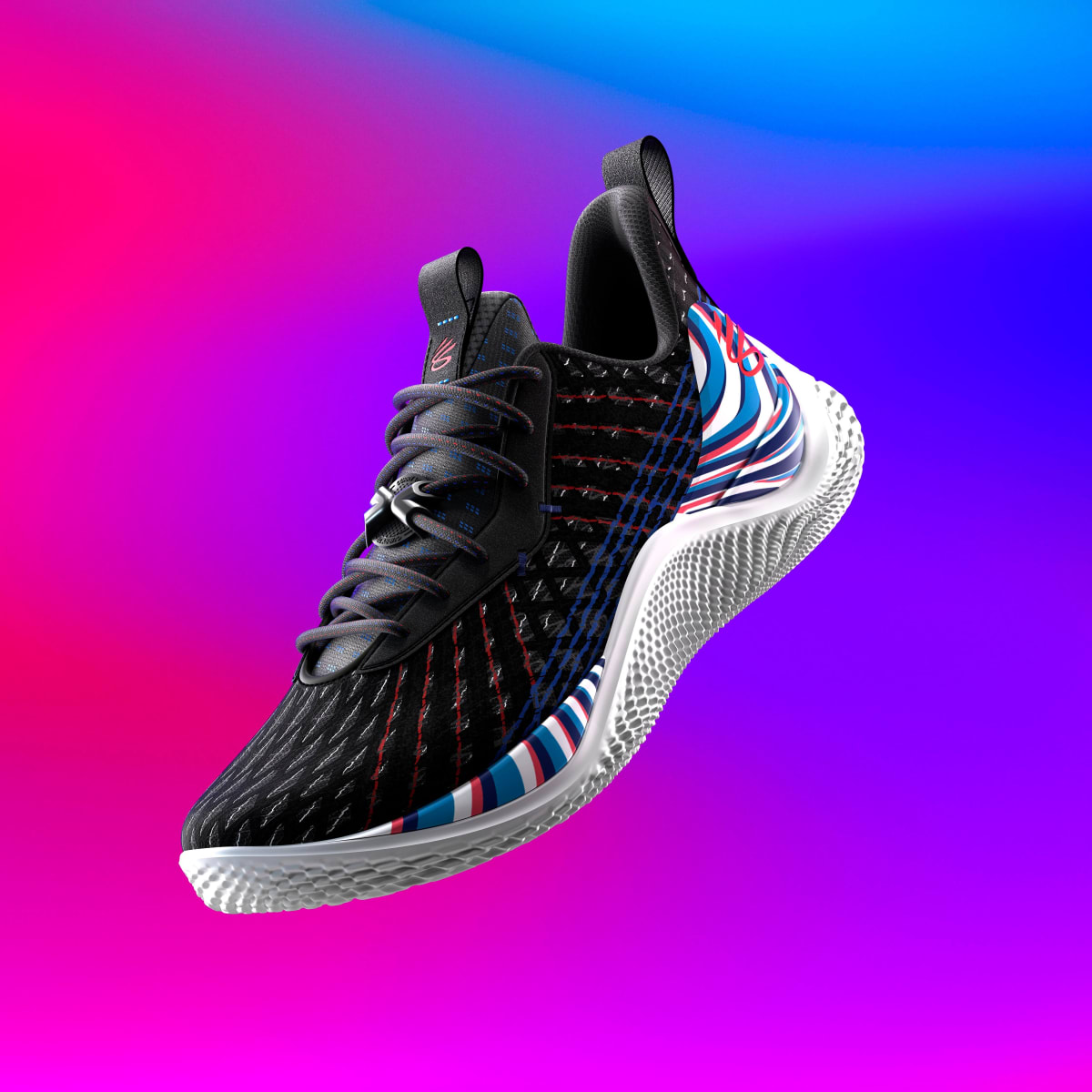 Stephen Curry 8s black color way over pinkish purple background